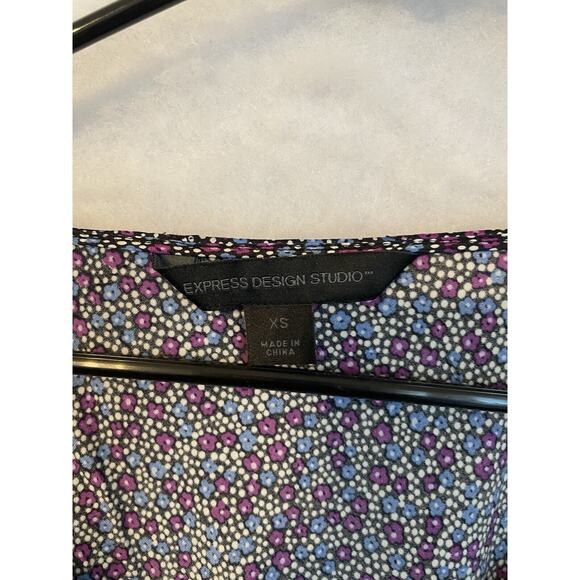 Express VIntage Y2K Size XS Silk Short Sleeve Babydoll Going Out Top Floral Dot - Picture 6 of 9